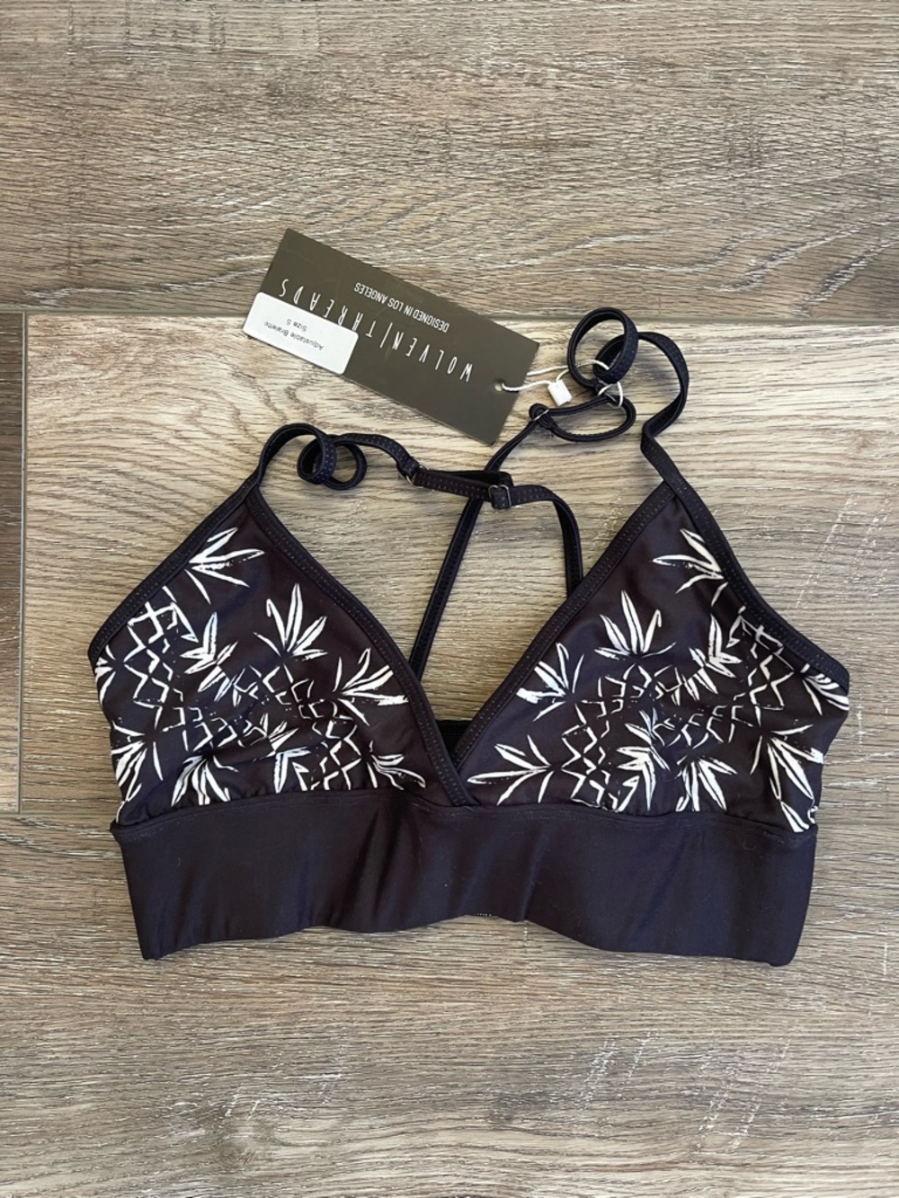 Wolven Black Bralette with White Botanical Print NWT size S